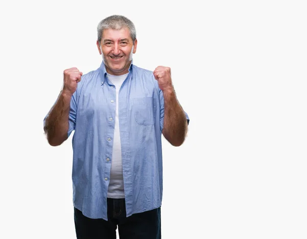 Hombre Mayor Guapo Sobre Fondo Aislado Emocionado Por Éxito Con —  Fotos de Stock