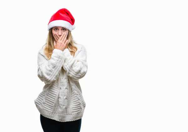 Joven Hermosa Mujer Rubia Con Sombrero Navidad Sobre Fondo Aislado — Foto de Stock