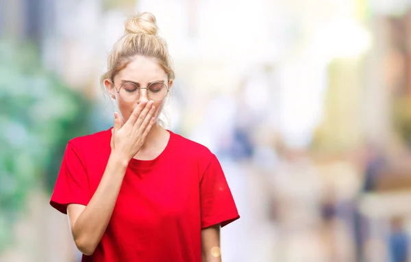 Young Beautiful Blonde Woman Wearing Red Shirt Glasses Isolated Background — Stock Photo, Image