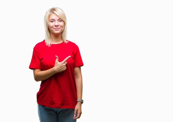 Giovane Bella Donna Bionda Che Indossa Shirt Rossa Sfondo Isolato — Foto Stock