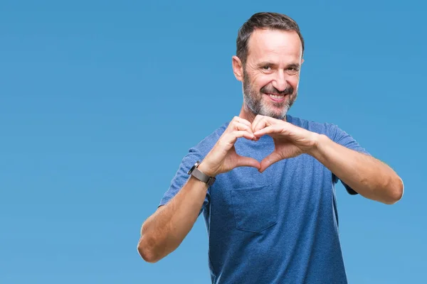 Hoary Senior Man Isolated Background Smiling Love Showing Heart Symbol — Stockfoto