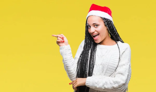 Jovem Trançado Cabelo Afro Americano Menina Vestindo Chapéu Natal Sobre — Fotografia de Stock