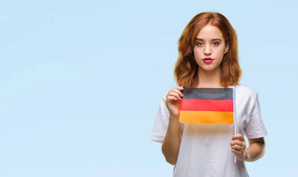 Jovem Bela Mulher Segurando Bandeira Alemanha Sobre Fundo Isolado Com — Fotografia de Stock