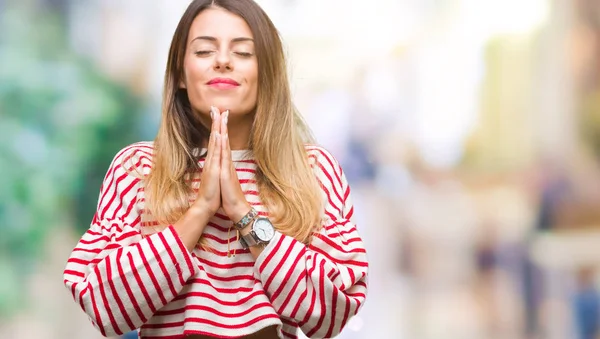 Joven Hermosa Mujer Rayas Casuales Suéter Invierno Sobre Fondo Aislado — Foto de Stock