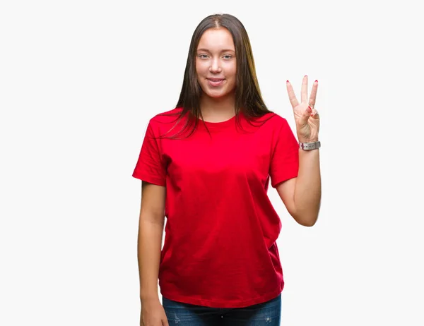 Young Beautiful Caucasian Woman Isolated Background Showing Pointing Fingers Number — Stock Photo, Image
