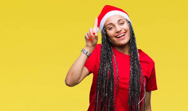 Jovem Trançado Cabelo Afro Americano Menina Vestindo Chapéu Natal Sobre — Fotografia de Stock