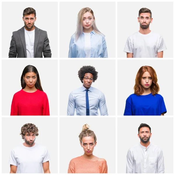 Collage Aus Einer Gruppe Junger Menschen Frauen Und Männer Mit — Stockfoto