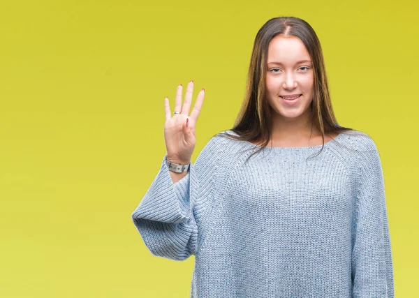 Unga Vackra Kaukasiska Kvinna Bär Vinter Tröja Över Isolerade Bakgrund — Stockfoto