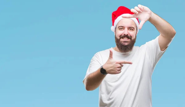 Homem Jovem Hipster Caucasiano Vestindo Chapéu Natal Sobre Fundo Isolado — Fotografia de Stock