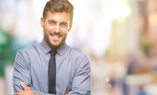 Junger Gutaussehender Geschäftsmann Über Isoliertem Hintergrund Mit Glücklichem Lächeln Und — Stockfoto