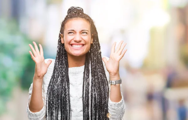 Unga Flätor Afrikanska Amerikanska Flickan Bär Tröja Över Isolerade Bakgrund — Stockfoto