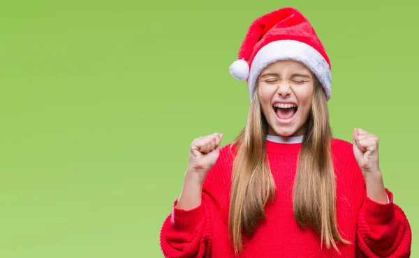 Menina Bonita Nova Vestindo Chapéu Natal Sobre Fundo Isolado Animado — Fotografia de Stock