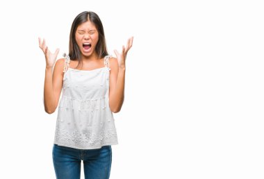 İzole arka plan kutlama üzerinde Genç Asyalı kadın deli ve çılgın