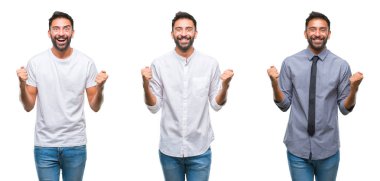 Yakışıklı genç Hintli adam yüzünde ciddi bir ifade ile izole arka plan üzerinde kolaj. Basit ve doğal kameraya bakıyor.