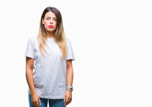 Ung Vacker Kvinna Casual Vit Shirt Över Isolerade Bakgrund Med — Stockfoto