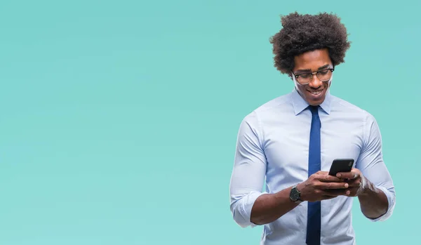 Hombre Negocios Afroamericano Enviando Mensajes Texto Usando Teléfono Inteligente Sobre —  Fotos de Stock