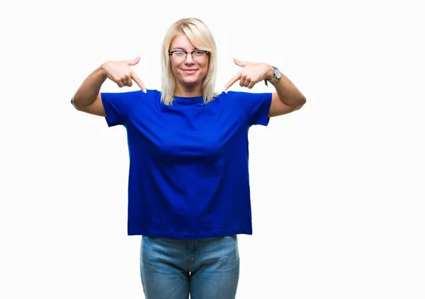 Young Beautiful Blonde Woman Wearing Glasses Isolated Background Looking Confident — Stock Photo, Image