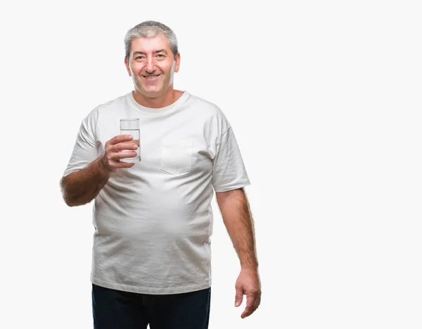 Handsome Senior Man Drinking Glass Water Isolated Background Happy Face — Stock Photo, Image