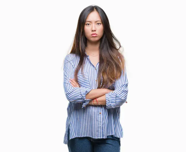 若いアジア女性隔離された背景の懐疑論者と神経 — ストック写真