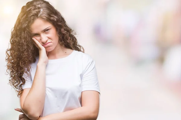 Beautiful Brunette Curly Hair Young Girl Wearing Casual Shirt Isolated — Stock Photo, Image