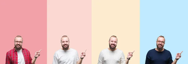 Collage Jeune Homme Barbu Sur Rayures Colorées Fond Isolé Avec — Photo