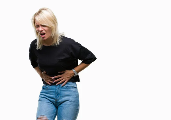 Young Beautiful Blonde Woman Isolated Background Hand Stomach Because Indigestion — Stock Photo, Image