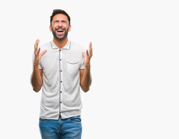 Hombre Hispano Adulto Sobre Fondo Aislado Loco Loco Gritando Gritando —  Fotos de Stock