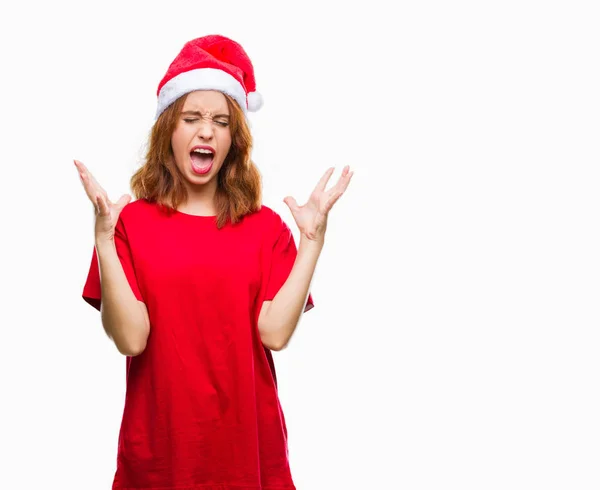 Молодая Красивая Женщина Изолированном Фоне Рождественской Шляпе Празднует Сумасшедший Сумасшедший — стоковое фото