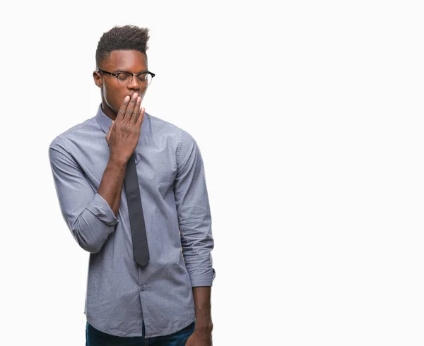 Jovem Homem Negócios Afro Americano Sobre Fundo Isolado Entediado Bocejo — Fotografia de Stock