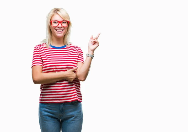 Joven Mujer Rubia Hermosa Con Gafas Sobre Fondo Aislado Con —  Fotos de Stock