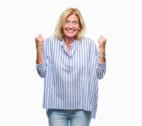 Middle Age Blonde Business Woman Isolated Background Celebrating Surprised Amazed — Stock Photo, Image