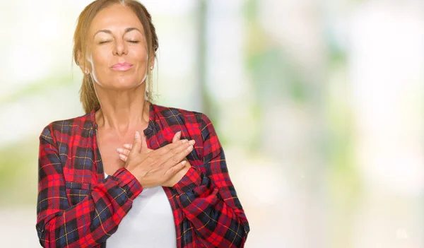 Mujer Adulta Mediana Edad Con Chaqueta Casual Sobre Fondo Aislado — Foto de Stock