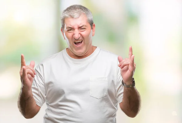 Bello Uomo Anziano Sfondo Isolato Gridando Con Espressione Folle Facendo — Foto Stock