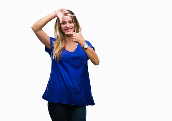 Young Beautiful Blonde Woman Isolated Background Smiling Making Frame Hands — Stock Photo, Image