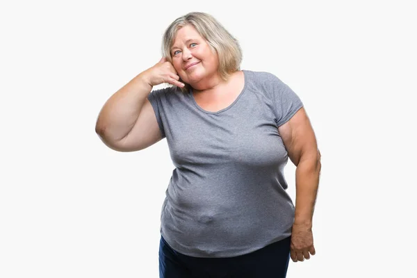 Senior Más Tamaño Mujer Caucásica Sobre Fondo Aislado Sonriendo Haciendo —  Fotos de Stock