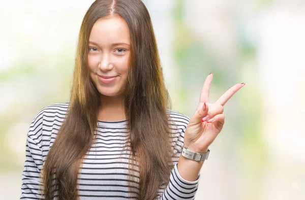 Giovane Bella Donna Caucasica Sfondo Isolato Sorridente Con Volto Felice — Foto Stock