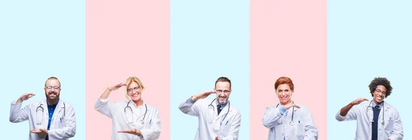 Collage Von Gruppenärzten Medizinischer Uniform Über Isoliertem Hintergrund Gestikulierend Mit — Stockfoto