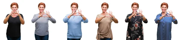 Collage Van Senior Vrouw Van Middelbare Leeftijd Witte Geïsoleerde Achtergrond — Stockfoto