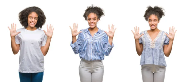 Collage Afroamerikanska Kvinnan Över Isolerade Bakgrund Visar Och Pekar Uppåt — Stockfoto