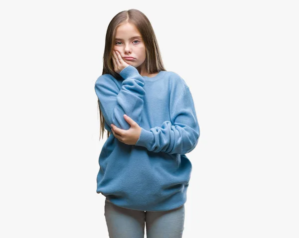 Joven Hermosa Chica Vistiendo Suéter Invierno Sobre Fondo Aislado Pensando —  Fotos de Stock