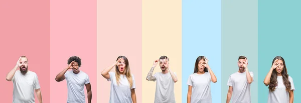 Collage Diferentes Etnias Jóvenes Que Usan Una Camiseta Blanca Sobre —  Fotos de Stock