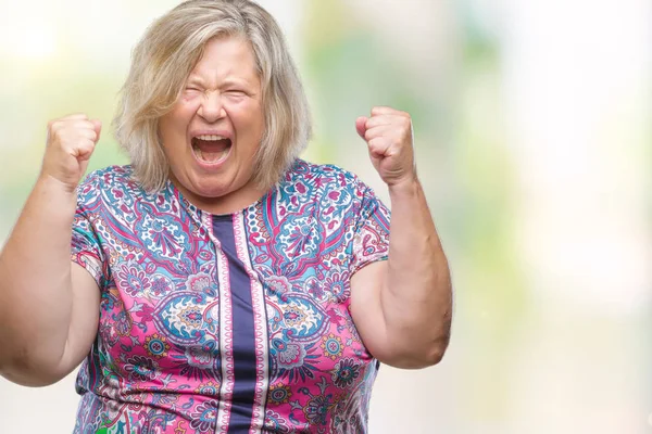 Senior Size Caucasian Woman Isolated Background Crazy Mad Shouting Yelling — Stock Photo, Image