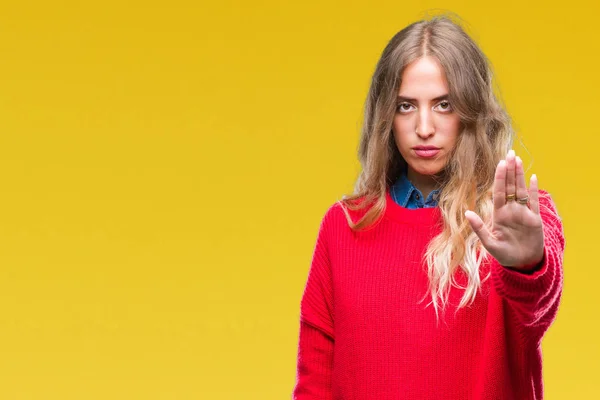 Bella Giovane Donna Bionda Che Indossa Maglione Invernale Sfondo Isolato — Foto Stock