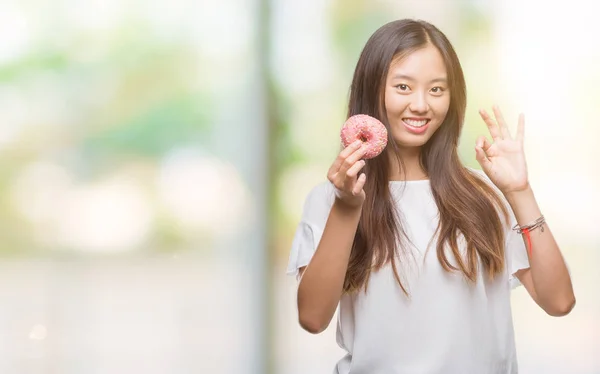 Young Asian Woman Eating Donut Isolated Background — Stock Photo, Image