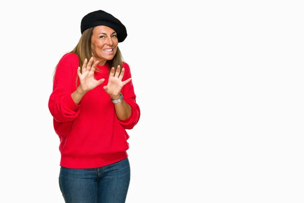 Middle Age Adult Woman Wearing Fashion Beret Isolated Background Disgusted — Stock Photo, Image