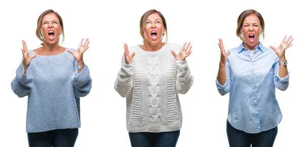 Collage Mujer Hispana Mediana Edad Sobre Fondo Aislado Loco Loco — Foto de Stock