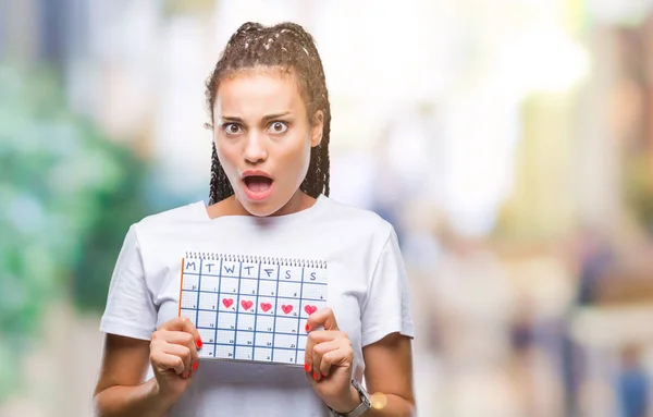 Young Gevlochten Hair Afrikaans Amerikaans Meisje Houdt Van Menstruatie Kalender — Stockfoto