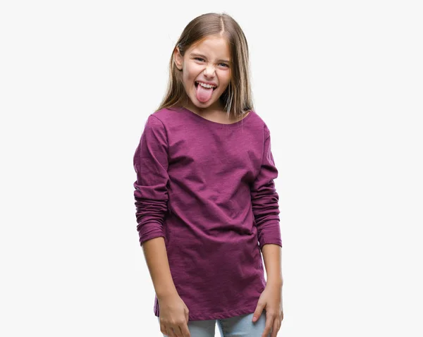 Young Beautiful Girl Isolated Background Sticking Tongue Out Happy Funny — Stock Photo, Image