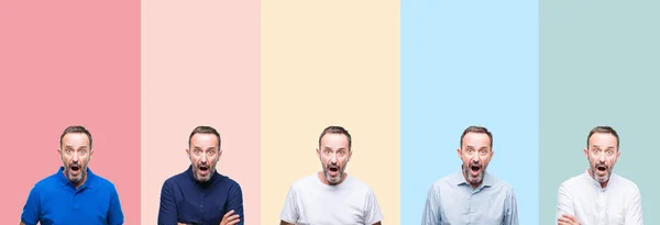 Colagem Homem Bonito Hoary Sênior Sobre Listras Coloridas Fundo Isolado — Fotografia de Stock