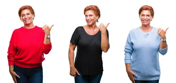 Collage Mujer Mayor Mediana Edad Sobre Fondo Blanco Aislado Sonriendo —  Fotos de Stock